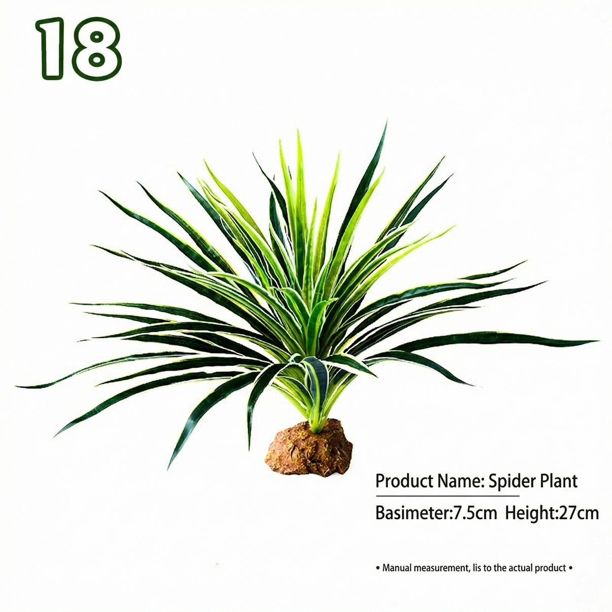 Artificial spider plant decor for reptile terrarium, 27cm height, green foliage.